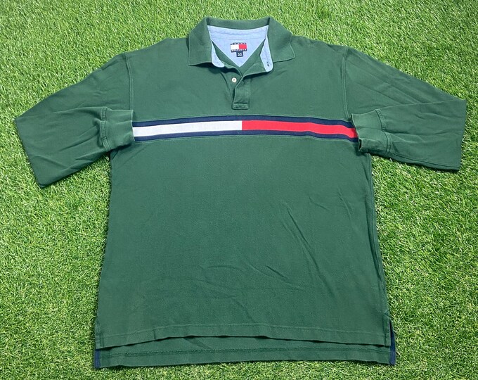 Vintage Tommy Hilfiger Polo Long Sleeve Shirt Size Xtra Large XL Quality TH Comfortable 1990s Fit Big Flag Color Block Streetwear 90s