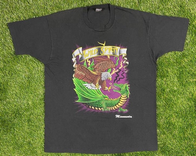 Vintage Wild Spirit Eagle Dragon Minnesota Graphic T Shirt Tee Best Fruit of the Loom Made USA Size Xtra Large 80s 90s XL