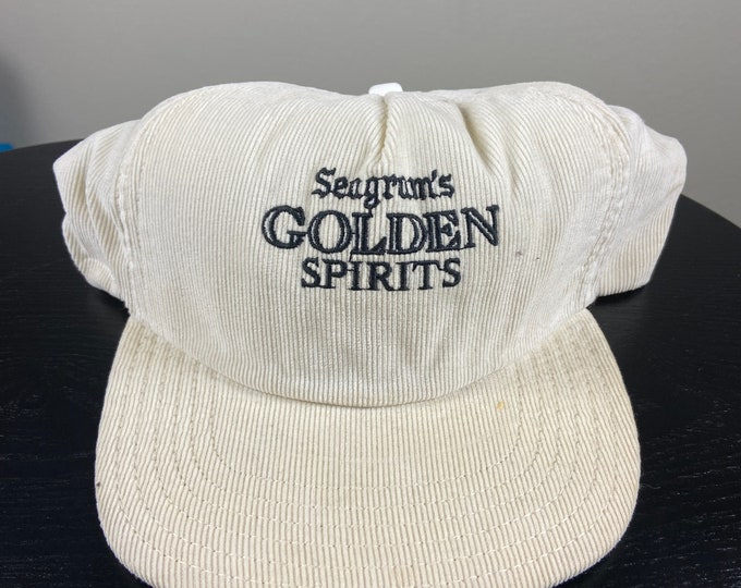 Vintage Seagram's Golden Spirits Snapback Hat Made USA OSFA Drink Alcohol Party Night Life Classic Liquor Whisky Corduroy 1980s 80s