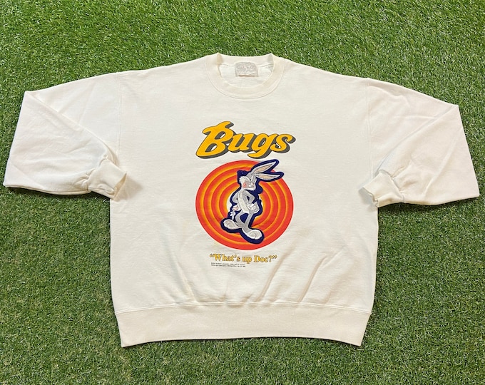 Vintage Bugs Bunny Crewneck Sweatshirt Genius Made USA Xtra Large XL Looney Tunes Warner Bros Cartoon Classic Space Jam 1980s 80s Oversized