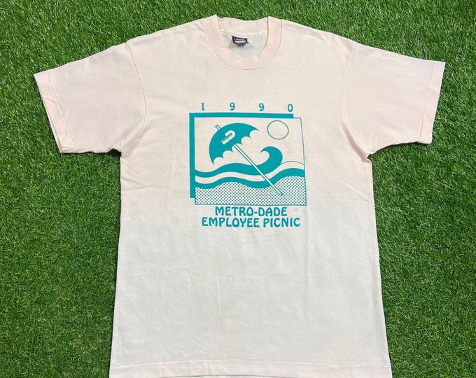 Vintage Metro-Dade Employee Picnic T Shirt Tee Screen Stars Made USA Size Large L Metro Rail Miami Florida 1990s 90s