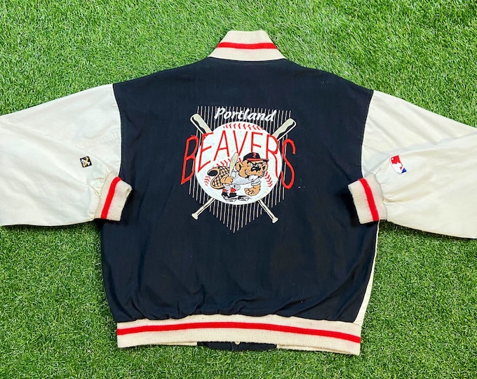 Vintage Portland Beavers Bomber Varsity Jacket K Products Made USA Size Large L MLB Baseball Minor League Oregon 1990s 90s Original Classic