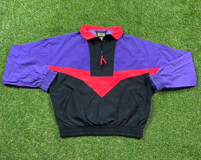 Vintage Graphic Windbreaker Zip Up Jacket Size Medium M Multicolor Streetwear Sport Active Wear Classic Light Rain Coat 1990s