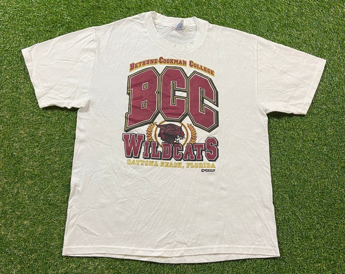 Vintage Bethune Cookman College T Shirt Tee Hanes Size Large L Daytona Beach Florida BCC Wildcats NCAA College Football 1990s 90s