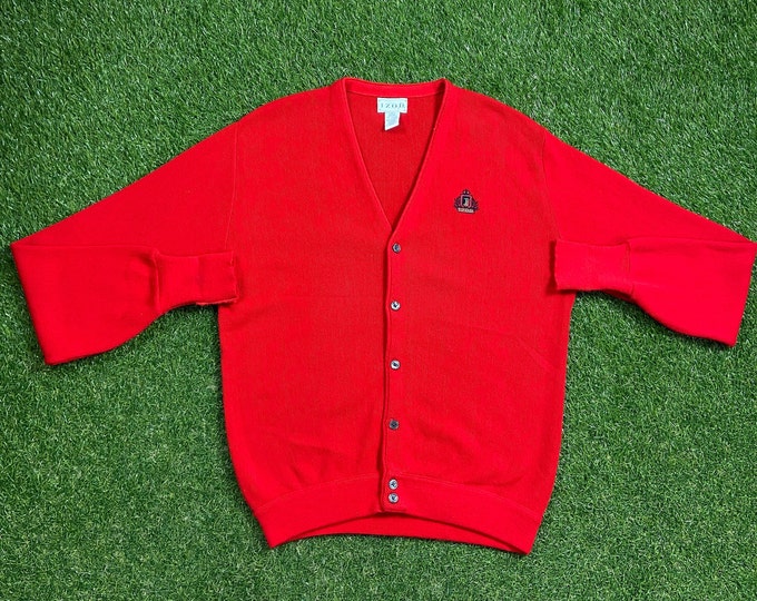 Vintage Red Cardigan Sweater Izod Size Large L 1980s 80s Comfy Button Down