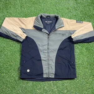 Columbia vintage jaqueta atlética de inverno tamanho grande l quente zíper jaqueta blusão capa de chuva 1990s casaco puffer inchado caminhadas casaco japão
