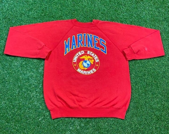 Vintage USMC Crewneck Sweatshirt Made USA Size Xtra Large XL 1990s Marines Army United States Military Pull Over Comfy Cozy Oversized