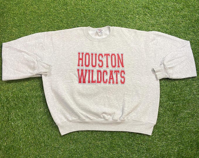 Vintage Houston Wildcats Crewneck Sweatshirt Made USA Size XXL 2XL Texas 1990s 90s Pull Over Oversized