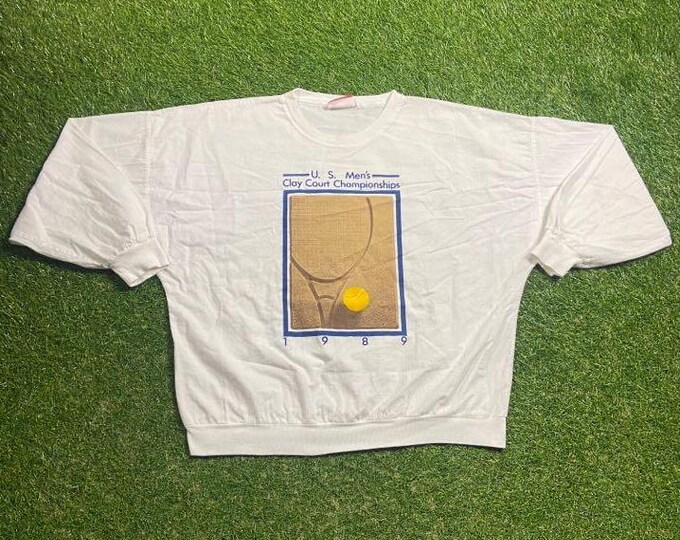 Vintage Us Men's Clay Court Champions 1989 Long Sleeve Shirt Made USA Size Medium M Wimbledon Tennis Serena Williams Andre Agassi 1980s 80s