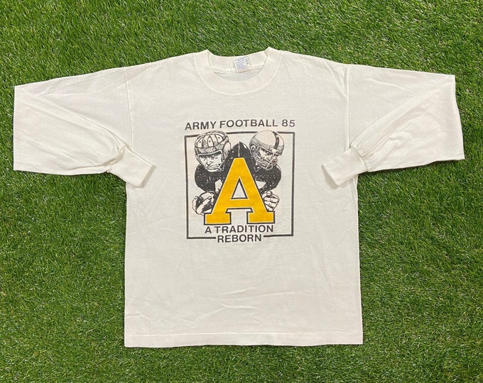 Vintage Army Football 1985 Long Sleeve Shirt Heft T Made USA Size Large Unites States Military Navy Marines 80s