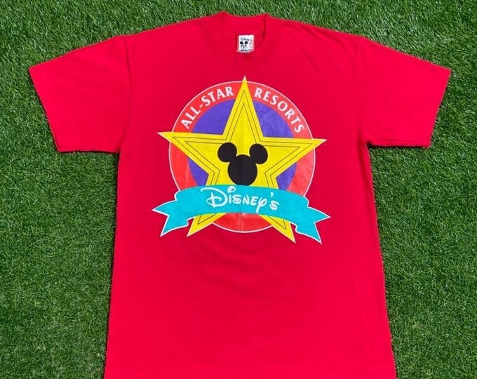 Vintage Disney's All Star Resort T Shirt Tee Made USA Size Large L Mickey Mouse Walt Disney World Magic Kingdom WDW Disneyland 1990s 90s