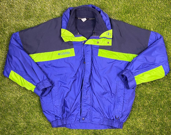 Vintage Columbia Winter Athletic Jacket Size Large Warm Zipper Jacket Windbreaker Mens 1990s Coat Puffer Puffy Hiking Coat Fleece