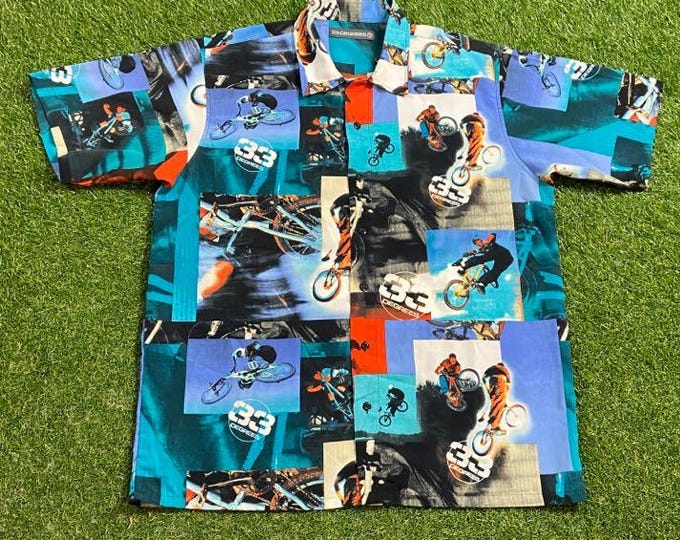 Vintage 33 Degrees Button Down Shirt Size Large L BMX BMXers Mongoose Vans Bike Surf Skate Skateboard Biking 1970s 70s