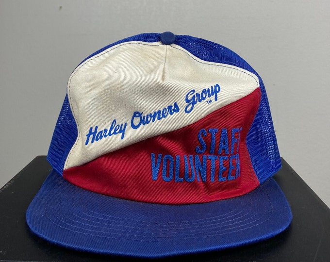 Vintage Harley Davidson Staff Volunteer HOG Snapback Hat K Brand Made USA 3D Motorcycle Truckers Biker 1980s 80s