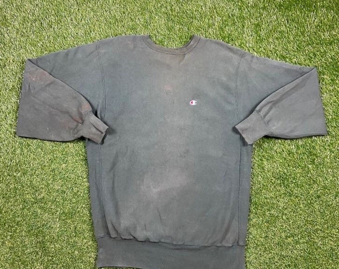 Vintage Plain Green Champion Crewneck Sweatshirt Size XXL 2XL Quality 1990's Oversized Comfy Great Fit Made USA Original 90s Pull Over