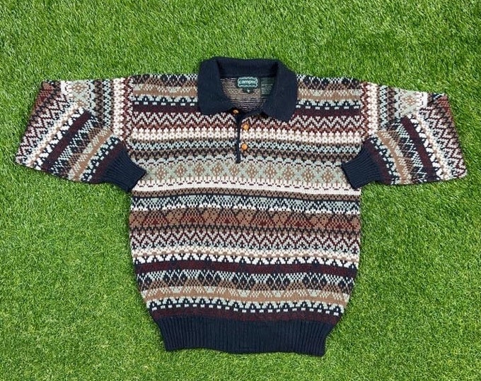 Vintage Campus Knitted Polo Sweater Size Large L Quality Warm Winter Fashion Pull Over Oversized 1980s 80s