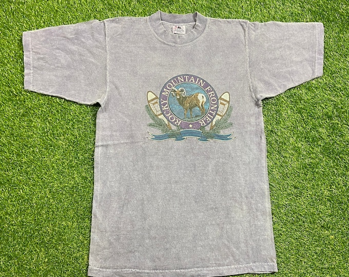 Vintage Rocky Mountain Frontier T Shirt Tee Made USA Size Medium M National Park Denver Boulder Aspen Mountains Colorado 1990s 90s