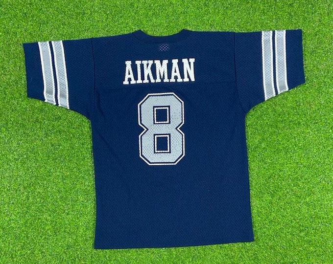 Vintage Dallas Cowboys Troy Aikman 8 Jersey Logo 7 Made USA Size Kids Large Fits like Small NFL Football Texas Super Bowl Champion 1990s 90s