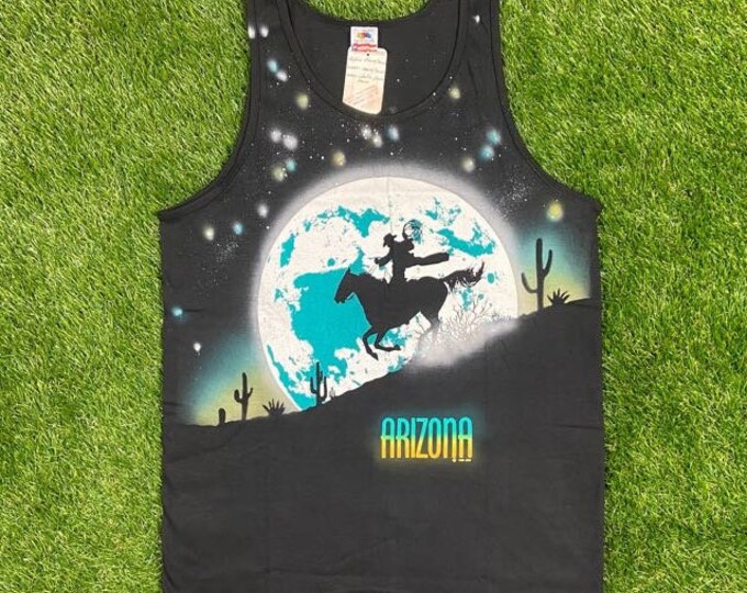 Vintage Arizona Ghost Rider Moonlight Star Tank Top Unique Handmade Made in USA Neon 90s Galaxy Moon Rare Cowboy Deadstock Retro 80s Tee