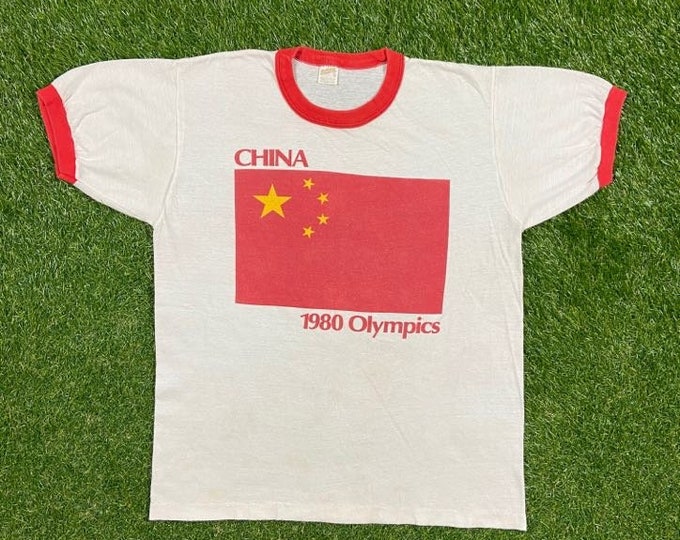 Vintage China 1980 Olympics T Shirt Tee Sportswear II Made USA Size Xtra Large XL 1980s Tee Ringer Chinese