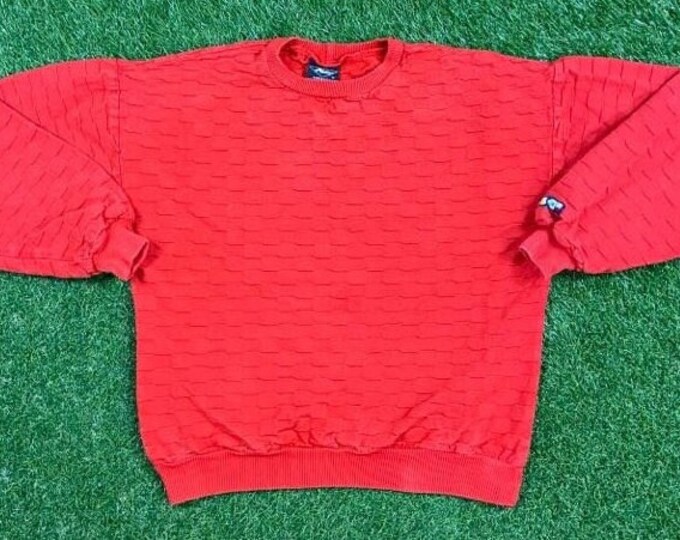 Vintage Red Hobie Knit Crewneck Sweater Made USA Size Medium M Pull Over Oversized 1980s 80s