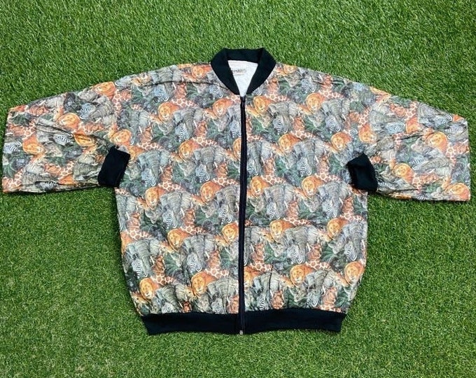 Vintage Animal Kingdom Bomber Jacket Size Large L Zoo Mickey Mouse Walt Disney World Magic Kingdom WDW Disneyland 1990s 90s