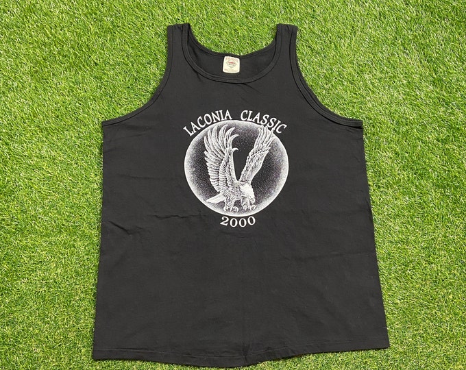 Vintage Laconia Classic Tank Top Shirt Made USA Size Xtra Large XL Weirs Beach New Hampshire Motorcycle Bike Week HOG 00s