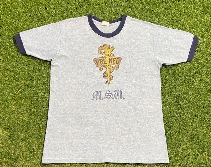 Vintage University of Michigan State Pre Med T Shirt Tee Size Large L Medical School Spartans NCAA College Football Detroit MSU 1990s 90s