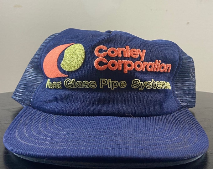Vintage Conley Corporation Snapback Hat Made USA OSFA Fiber Glass Pipe Systems 1980s 80s Trucker Mesh