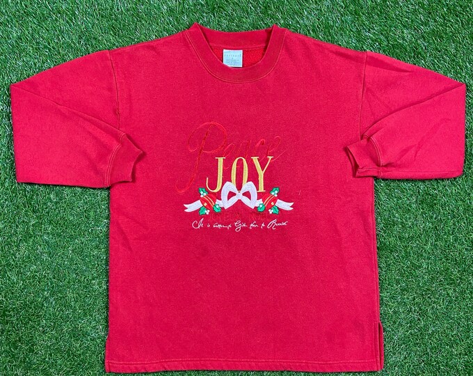 Ugly Christmas Sweater Vintage Tacky Holiday Party Merry Santa Classic Peace and Joy Xmas 90s 80s Knit Family Size Small