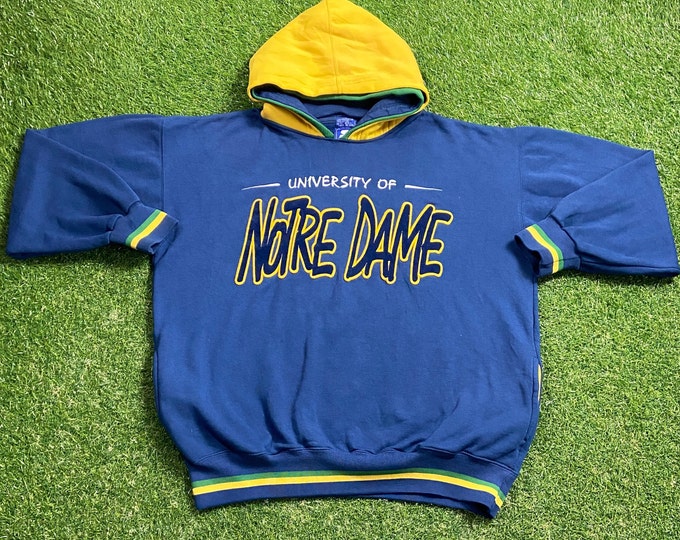 Vintage University of Notre Dame Hoodie Sweatshirt Double Hood Starter Size Large L Fightin' Irish NCAA College Football 1990s Graffiti 90s