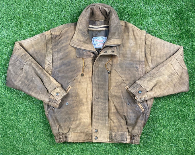 Vintage Brown Leather Jacket Size Xtra Large XL Hurricane Hawking American Apparel Cozy Very Warm Coat