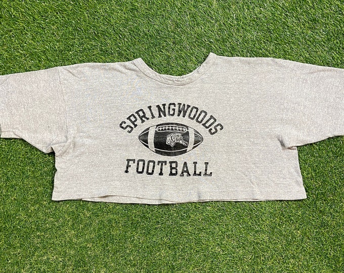 Vintage Springwoods Football Crop Top Shirt Champion Made USA Xtra Large High School Football Houston Texas Tiger Power 1980s 80s triblend