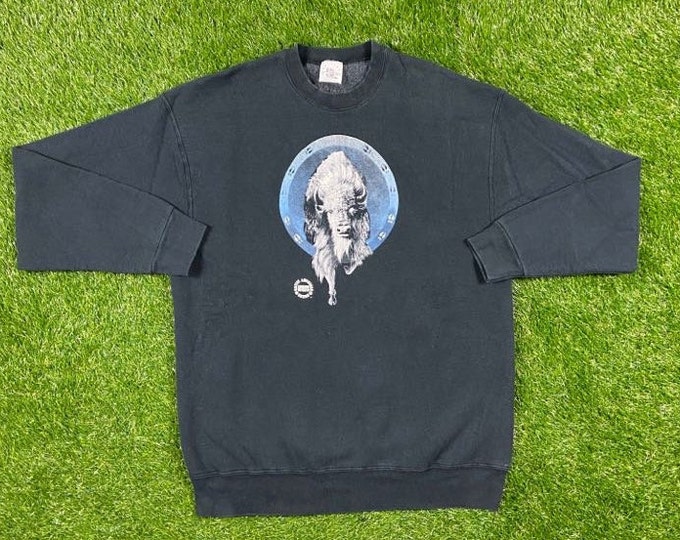 Vintage Native American Design Authentic Crewneck Sweatshirt Warrior Made USA Size XXL 2XL Buffalo Spirit Pull Over Oversized Comfy Native