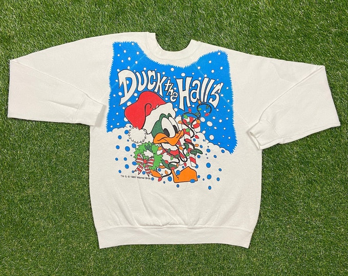 Ugly Christmas Sweater Vintage Tacky Holiday Party Merry Santa Classic Duck the Halls Freeze Made USA Size Xtra Large XL Xmas 80s 90s