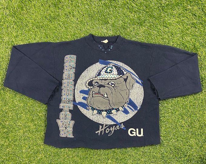 Vintage Georgetown University Hoyas Crewneck Sweatshirt Size Small S Washington DC NCAA College Basketball Pull Over Oversized Bedazzled