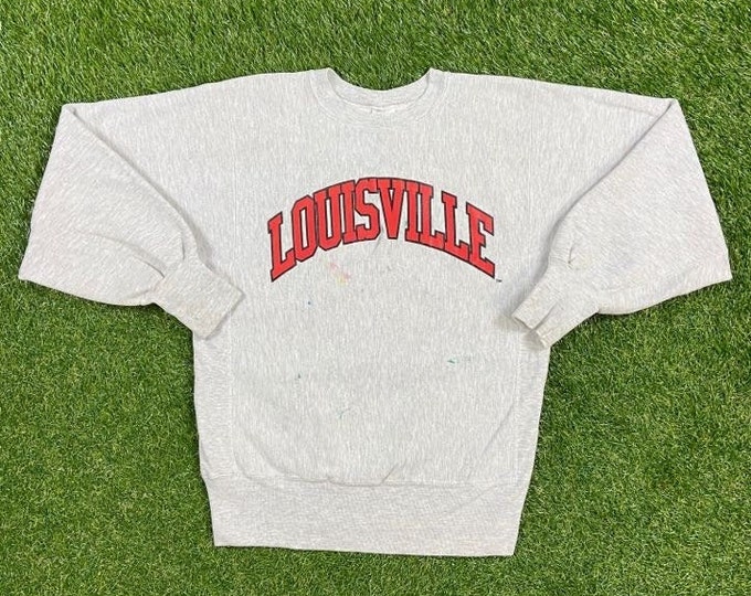 Vintage University of Louisville Crewneck Sweatshirt Champion Made USA Size Medium Cardinals Kentucky NCAA College Basketball Reverse Weave