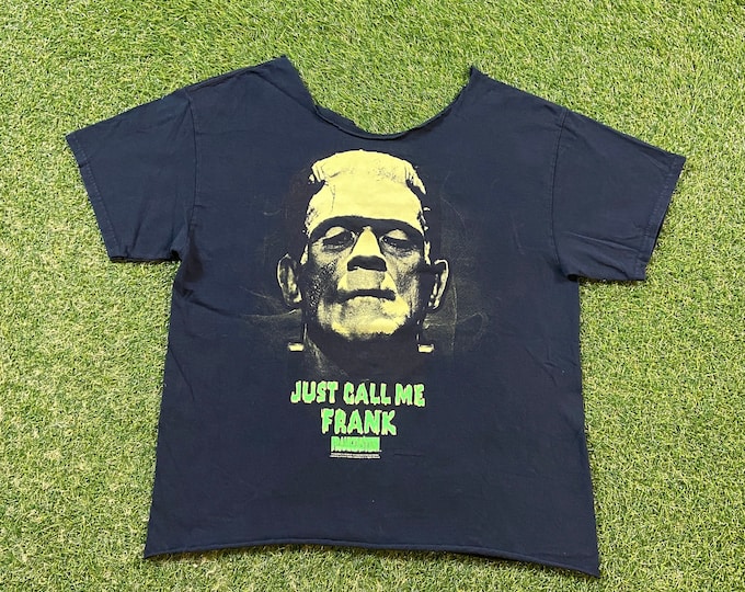 Vintage Just Call Me Frank T Shirt Tee Size Small S Classic Monster Frankenstein Halloween 1990s 90s chopped Collar