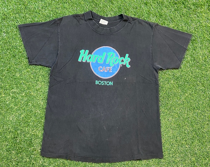 Vintage Hard Rock Cafe Boston T Shirt Tee Made USA Size Large L Massachusetts New England Classic Music Hotel 1990s 90s