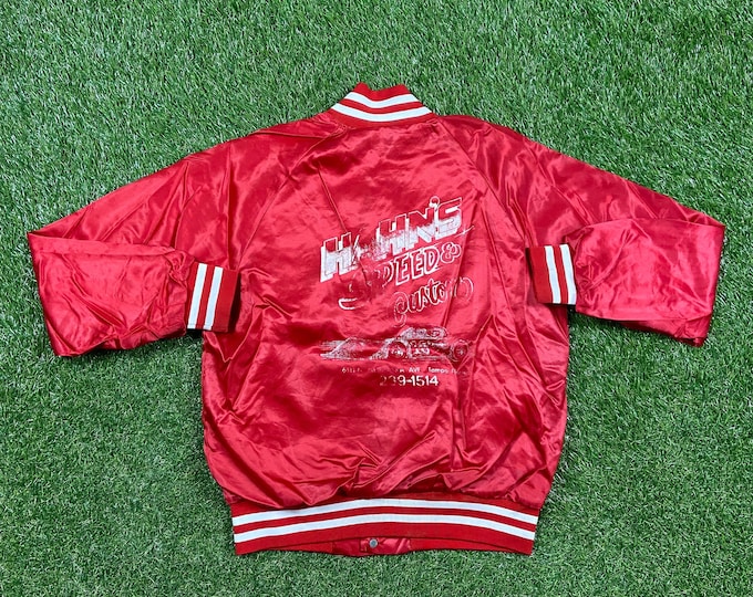 Vintage Hahn's Speed & Custom Bomber Jacket Made USA Size Medium M NASCAR Racing Daytona 500 Sport Racing Stripe Car Race 1980s 80s