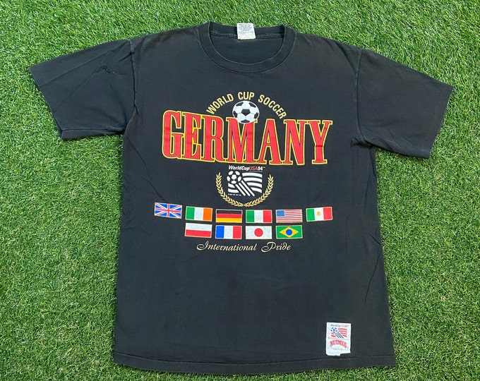 Vintage Germany T Shirt Tee Nutmeg Mills Made Usa Size Large L World Soccer Cup USA 94 MLS FIFA Mesi Ronaldo 1990s 90s
