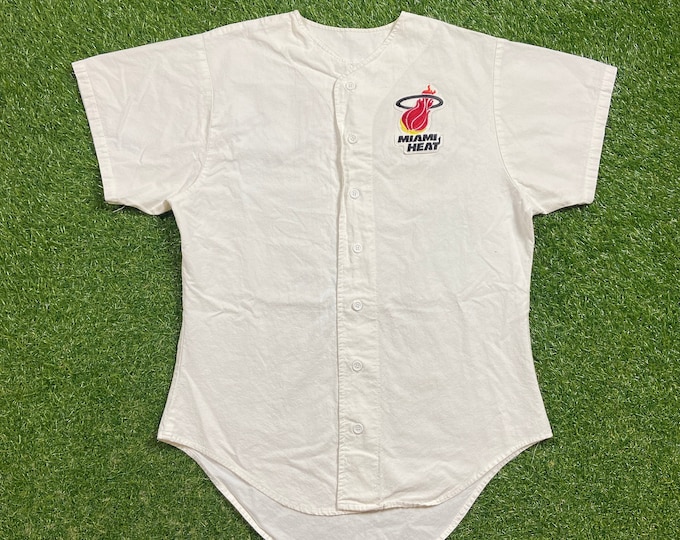 Vintage Miami Heat Jersey Shirt Chalk Line Made USA Size Large L NBA Basketball Florida Dwyane Wade Shaq Lebron James 1990s 90s