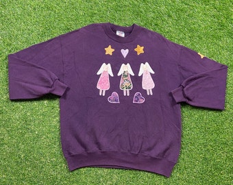 Vintage Angels Crewneck Sweatshirt Jerzees Made USA Size Xtra Large XL Art Graphic Pull Over Oversized Comfy Warm 1990s 90s