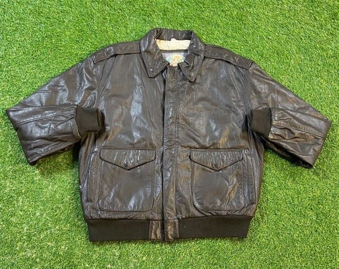 Vintage Brown Leather Jacket Durkees Express Size Large L Authentic American Apparel Quality Very Warm Coat