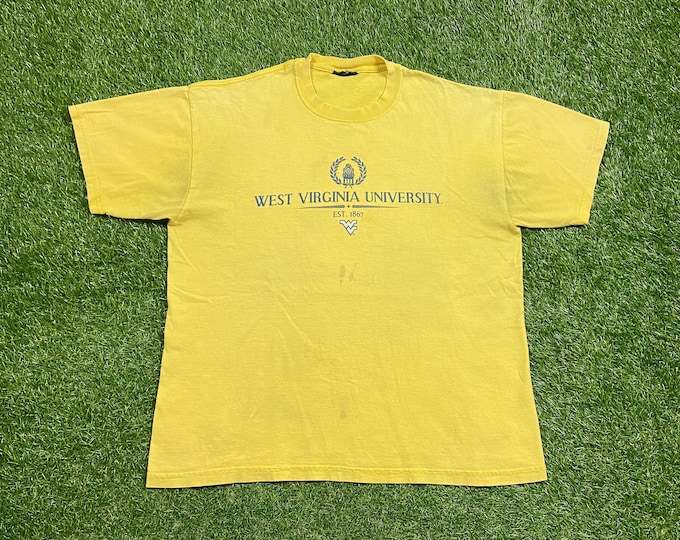Vintage West Virginia University T Shirt Tee Size Large L Mountaineers WVU NCAA College Football Classic 1990s 90s