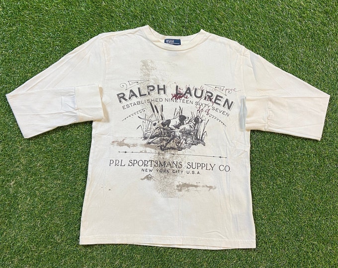 Vintage Polo Sport Ralph Lauren Long Sleeve Shirt Size Youth Medium RL American Apparel Bear 1990s 90s