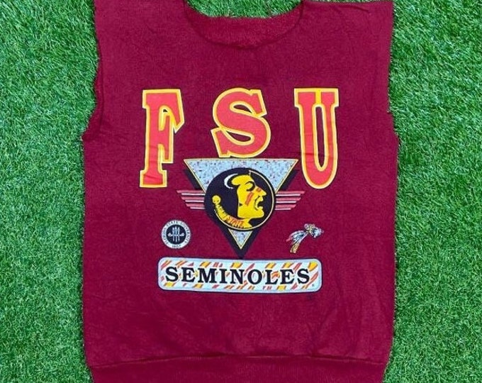 Vintage Florida State University Seminoles Sleeveless Crewneck Sweatshirt Size Medium M NCAA College Football FSU Pull Over Oversized