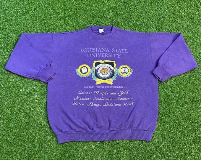 Vintage Louisiana State University Crewneck Sweatshirt Size Xtra Large XL NCAA College Football Fighting Tigers LSU 1990s 90s Pull Over