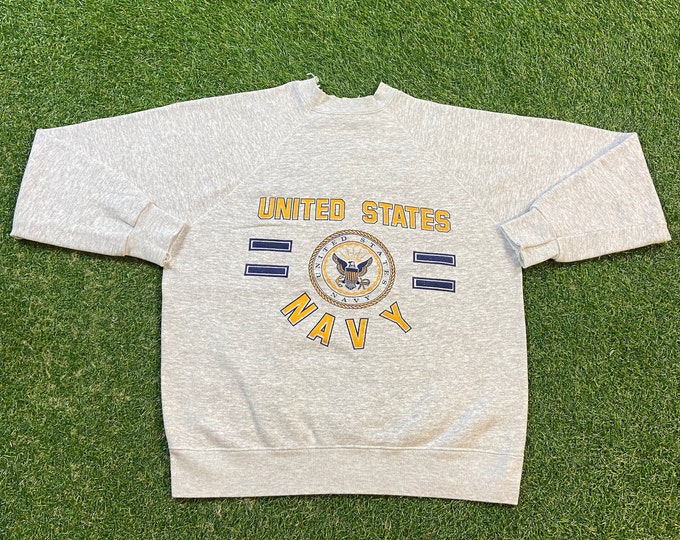 Vintage United States Navy Crewneck Sweatshirt Made USA Size Large L Marines Army United States Military Veteran Sea 90s Pull Over Oversized