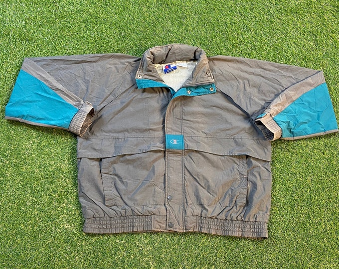 Vintage Champion Windbreaker Jacket Size Large L Classic Sportswear Athletic Gear Light Rain Coat 1990s 90s